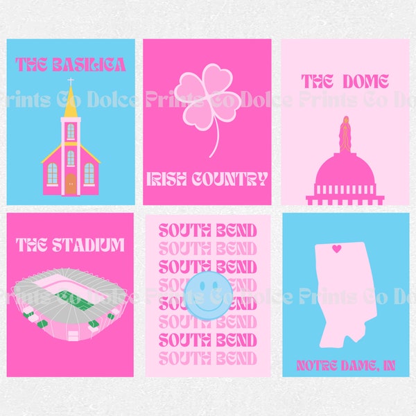 Preppy Notre Dame Art Print Set