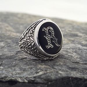 Anillo de sello - Anillo de sello con inicial grabada - Anillo de hombre con inicial - Anillo con letra para hombre - Anillo de hombre personalizado - Anillo de hombre