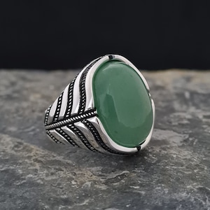 Aventurin Stein Herrenring, handgemachter 925 Sterling Silber Herrenring, mit Aventurin Stein, Herrenring, einzigartiger Herrenring.Geschenk für ihn
