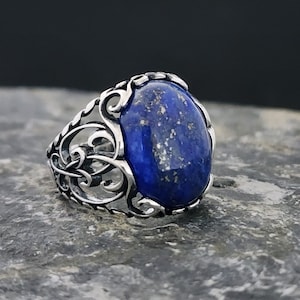 Lapis Lazuli Stone 925 Sterling Silver Mens Ring, Men Blue Stone Ring, Gemstone Men Ring, Handmade Sterling Silver, Jewelry Gift For Mens
