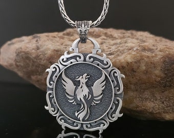 Phoenix Silver Mens Necklace, Best Phoenix Men Necklace, Phoenix Charm With Chain, Necklace For Men, Bestfriend Gift Necklace, Eagle Gift,