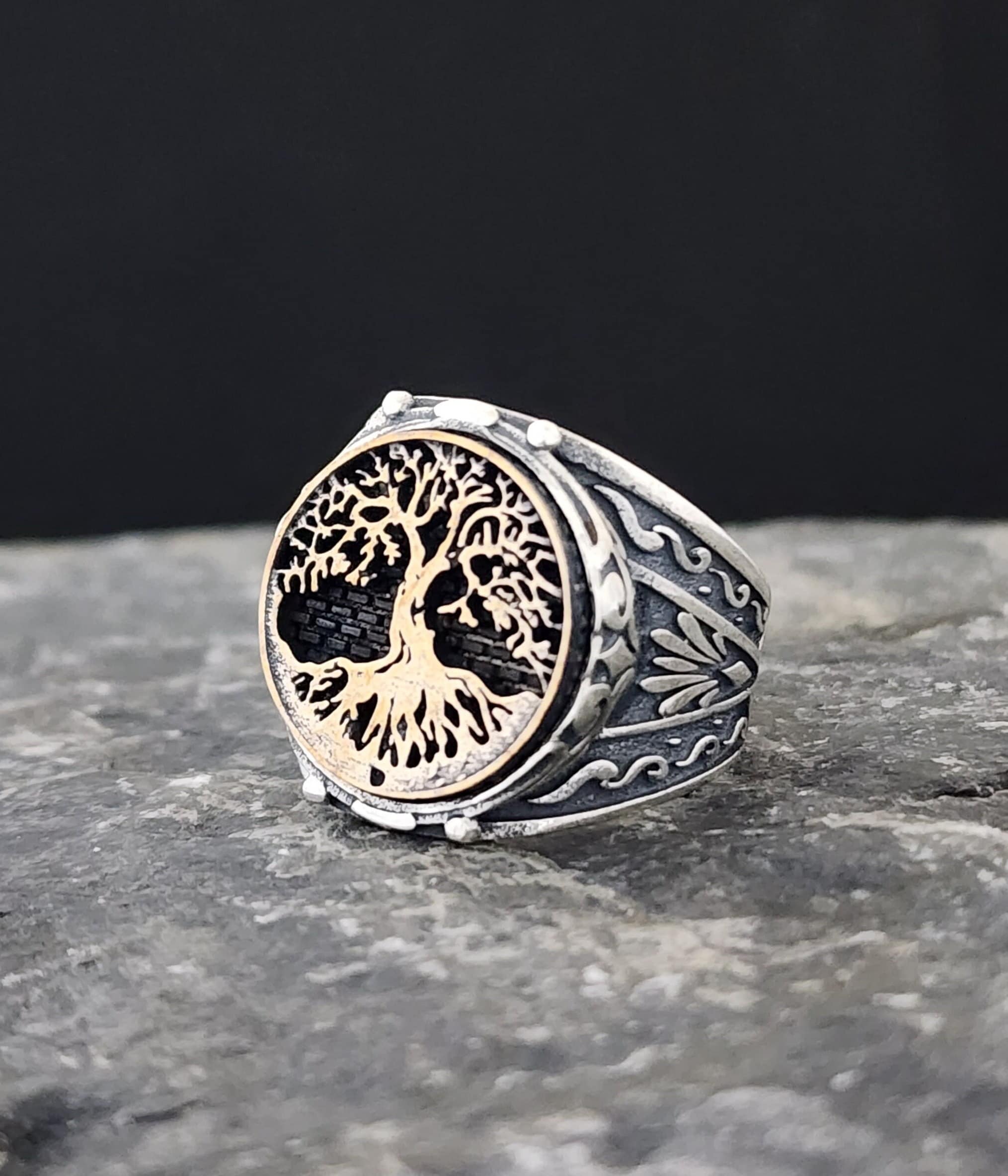 Yggdrasil Tree of Life Ring: Sterling Silver Signet Ring With