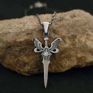 Winged Angle Sword Pendant,Solid 925 Sterling Silver