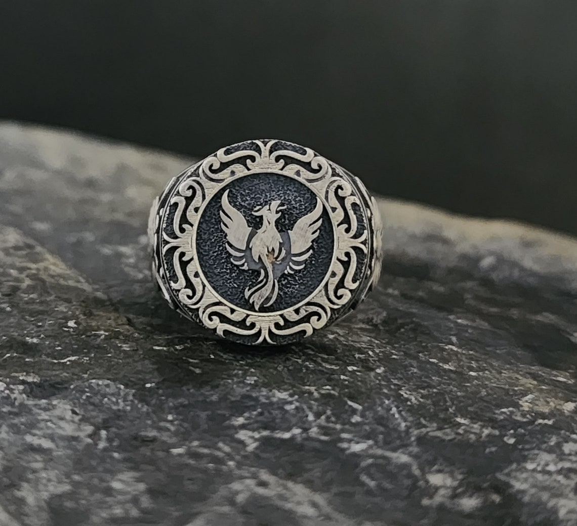 Oxidized Sterling Silver Phoenix Ring: Mythical Bird Talisman - Etsy