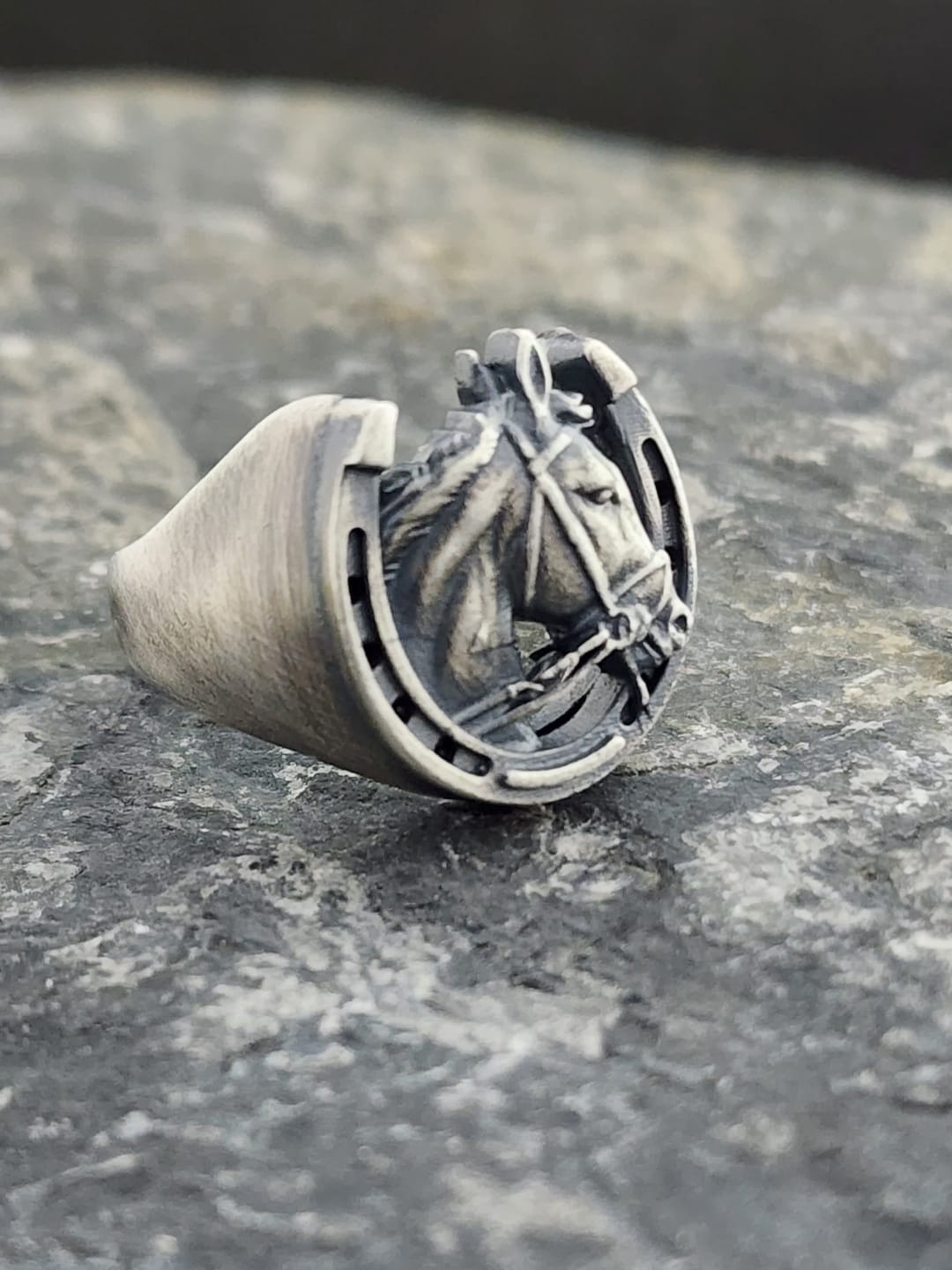Sterling Silver Head of Horse in Horseshoe Men Ring,handmade Sterling ...