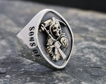 Grim Reaper Skull Ring,925 Sterling Silver Skull Ring,Angel of Death Ring,Embrace the Elegance of Mortality,Sons Of Anarchy Grim Reaper Ring