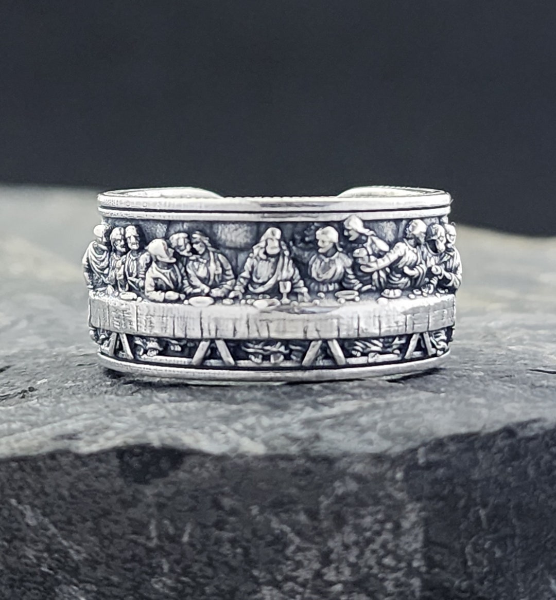 The Last Supper Art Ring With a Cross in 925 Sterling Silver ...