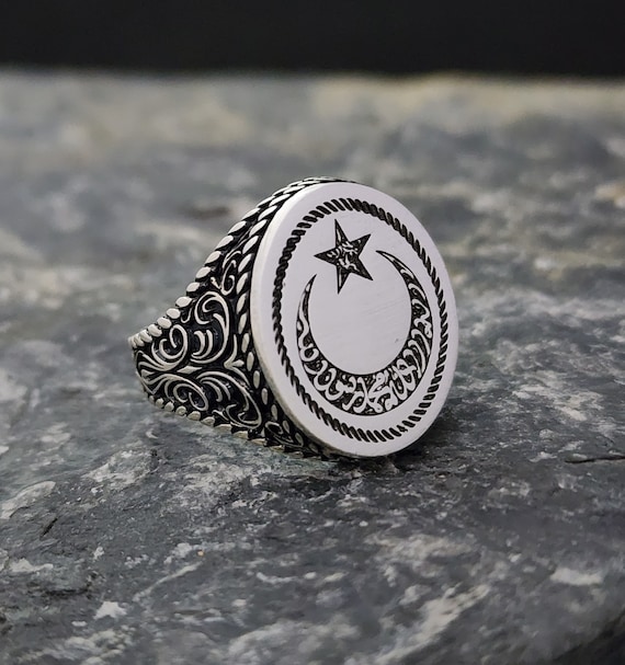 Crescent Star Ring: Oxidized 925 Sterling Silver Turkic Design - Etsy