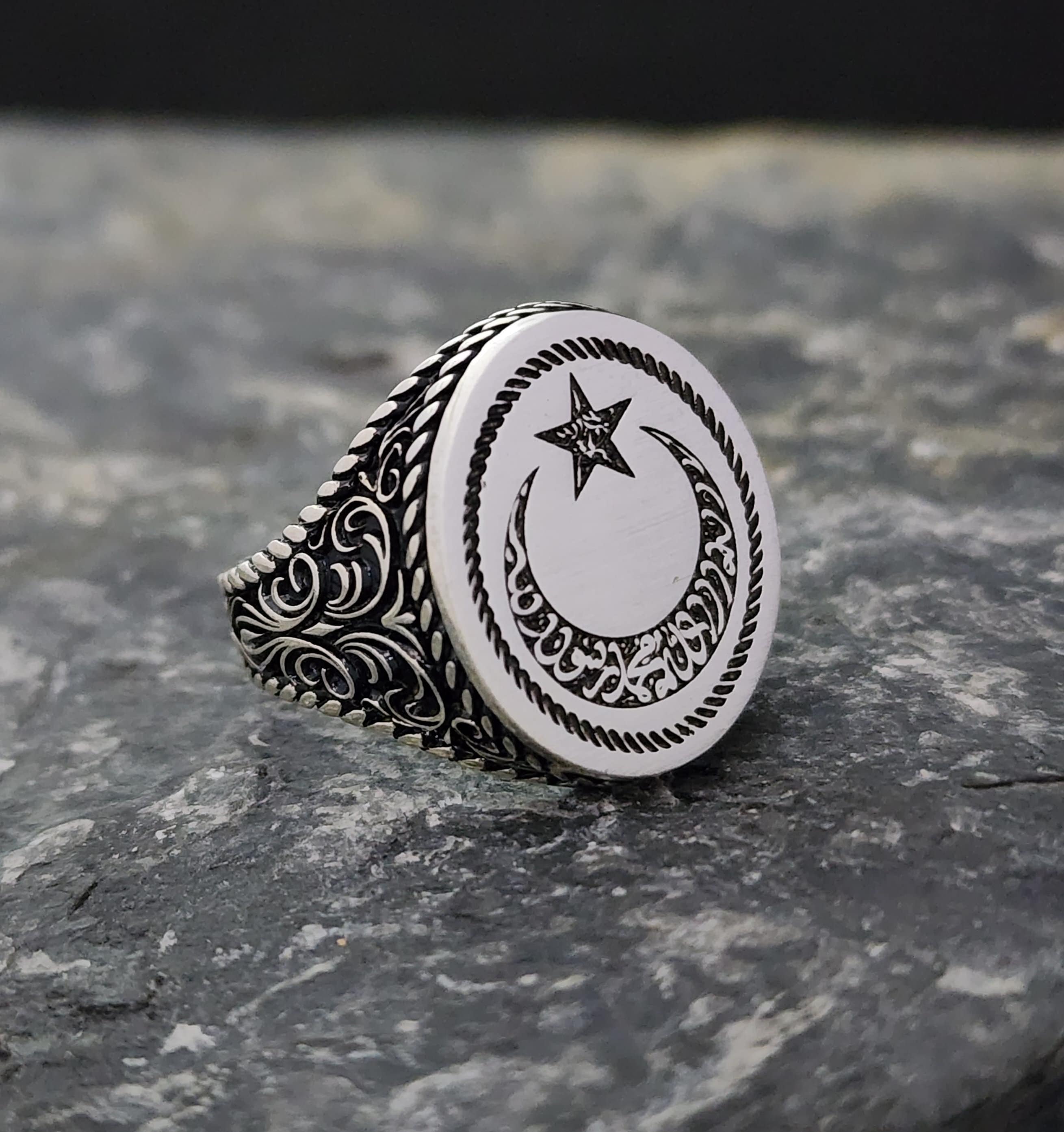 Crescent Star Ring: Oxidized 925 Sterling Silver Turkic Design - Etsy