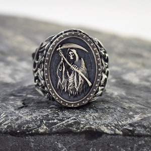 Anello in argento sterling con teschio della morte, anello da uomo fatto a mano