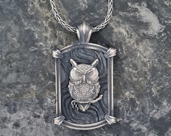 Celtic Owl Sterling Silver Pendant Necklace: Vintage Nordic Jewelry