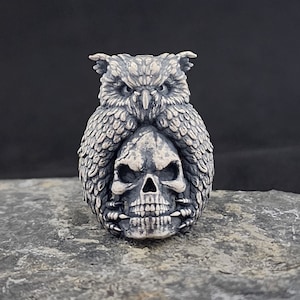 Tribal Owl And Skull Ring, Gothic Ring for Men, Animal Ring, Vintage Men's Ring, Gifts For Men, 925 Sterling Silver Owl Skull Men's Ring