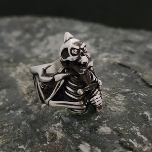 Half Body Of Skull Ring, Handmade Sterling Silver Men Ring,Silver Skull Gothic Ring,Skull Punk Ring,Skull Silver Men