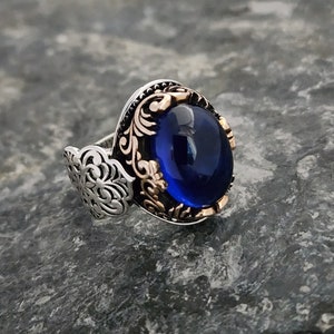 Sapphire Stone 925 Sterling Silver Men's Ring, With Sapphire Stone Ring, Gemstone Men Ring, Handmade Sterling Silver, Gift For Men's