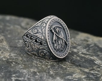 Grim Reaper Skull Ring,925 Sterling Silver Skull Ring,Men Rings,Angel of Death Ring,Embrace the Elegance of Mortality,Handmade Ring
