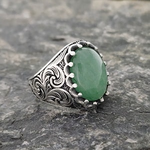 Aventurin Stein Herrenring, handgemachter 925 Sterling Silber Herrenring, mit Aventurin Stein, Herrenring, einzigartiger Herrenring.Geschenk für ihn