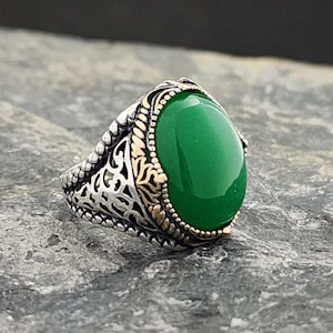 Jade Stone 925 Sterling Silver Men&#39;s Ring,With Green Quartzite Jade Stone, Handmade Sterling Silver, Jewelry Gift For Mens