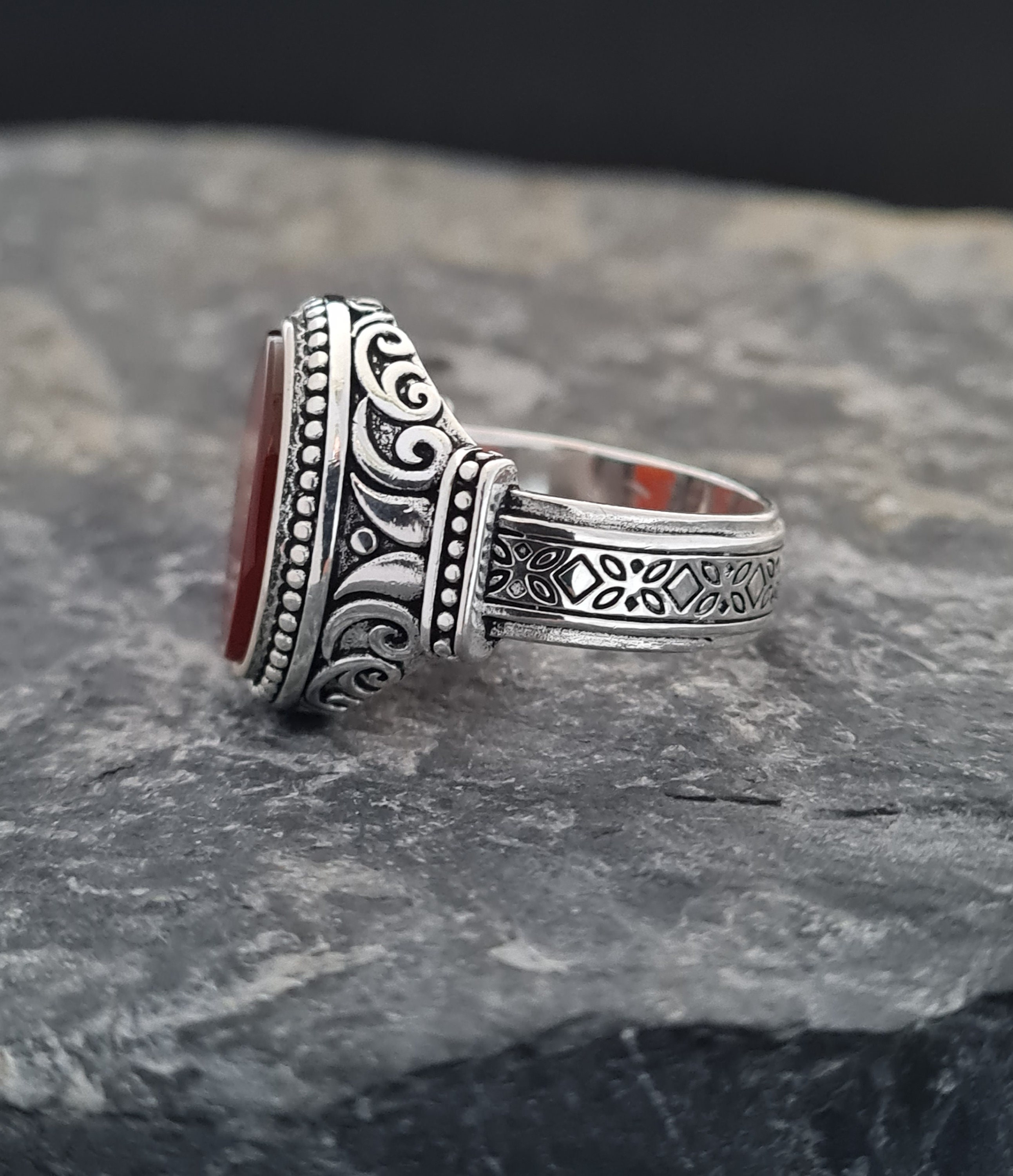 Red Agate Stone 925 Sterling Silver Men's Ring: Handmade Rose