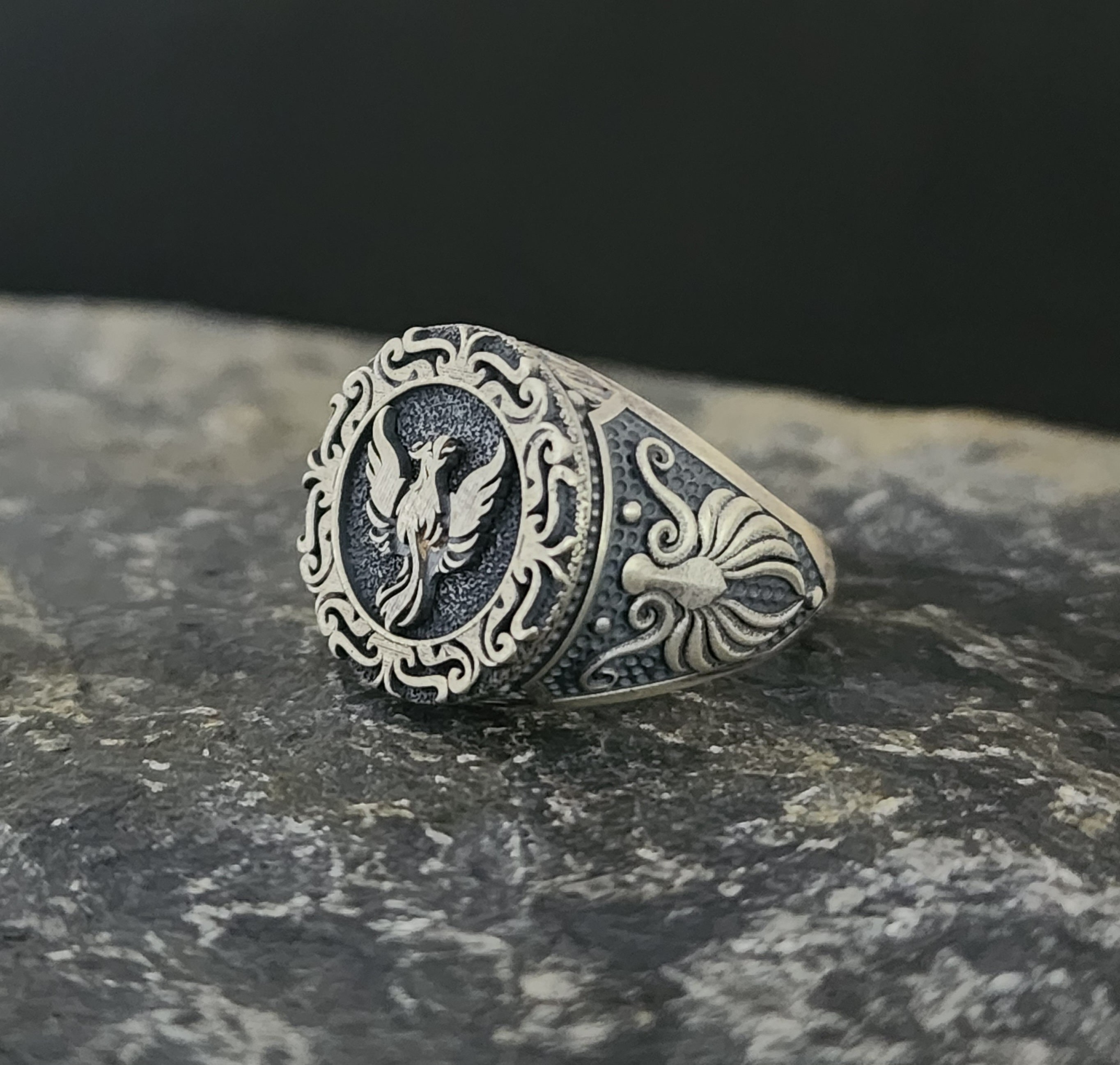 Oxidized Sterling Silver Phoenix Ring: Mythical Bird Talisman - Etsy