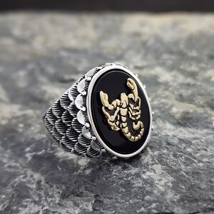 Scorpion Ring ,Sterling Silver 925 Ring ,Mens Ring , Onix Stone Ring , Unique Men Ring ,Mens Gift, Handmade Sterling Silver Inactive