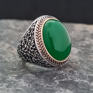 Jade Stone 925 Sterling Silver Men&#39;s Ring,With Green Quartzite Jade Stone, Handmade Sterling Silver, Jewelry Gift For Mens