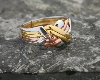 14k Tricolor Gold - 6 Band Turkish Puzzle Ring