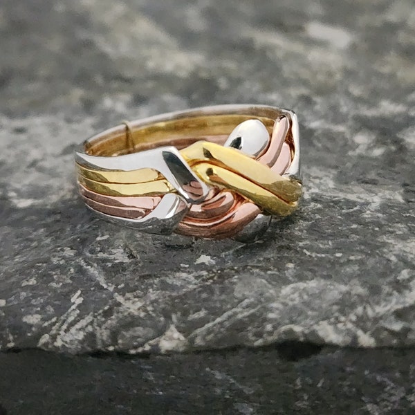 14k Tricolor Gold - 6 Band Turkish Puzzle Ring