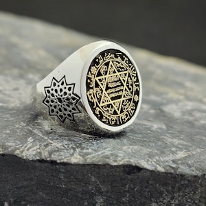Solomon&#39;s Seal Ring, Talisman Solomon Ring, Handcrafted Spiritual Men Ring, Custom ring, Suleiman Seal Ring, Handmade silver Ring