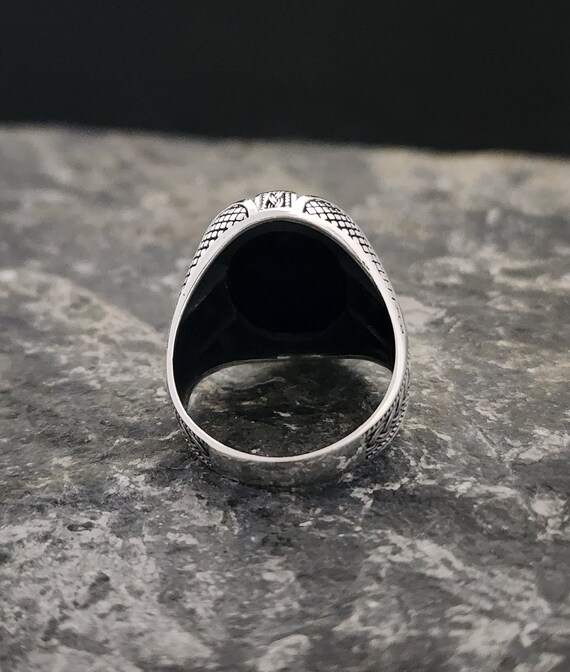 Onyx Stone 925 Sterling Silver Men's Ring: Gothic Motif - Etsy