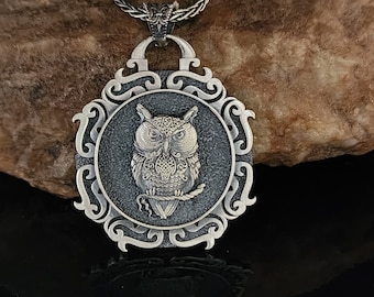 Celtic Owl Sterling Silver Pendant Necklace: Viking Jewelry