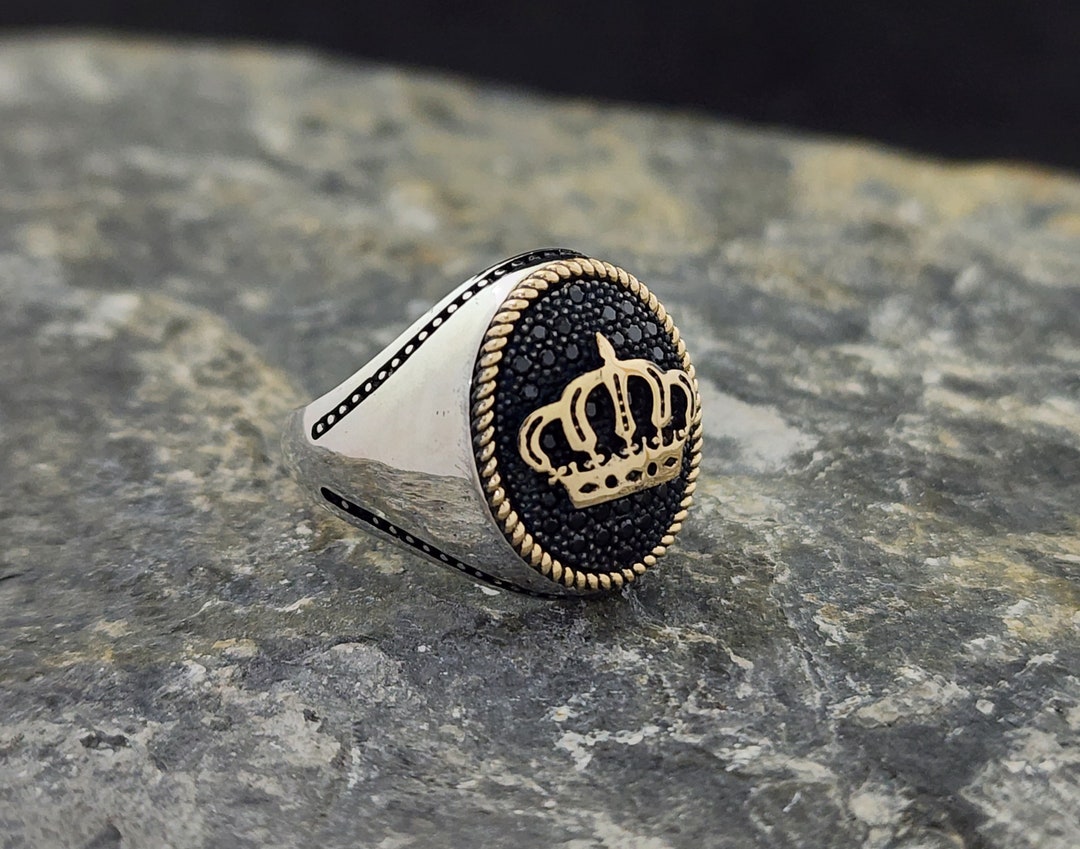 Oxidized Sterling Silver King Ring: Black Zirconium Crown - Etsy