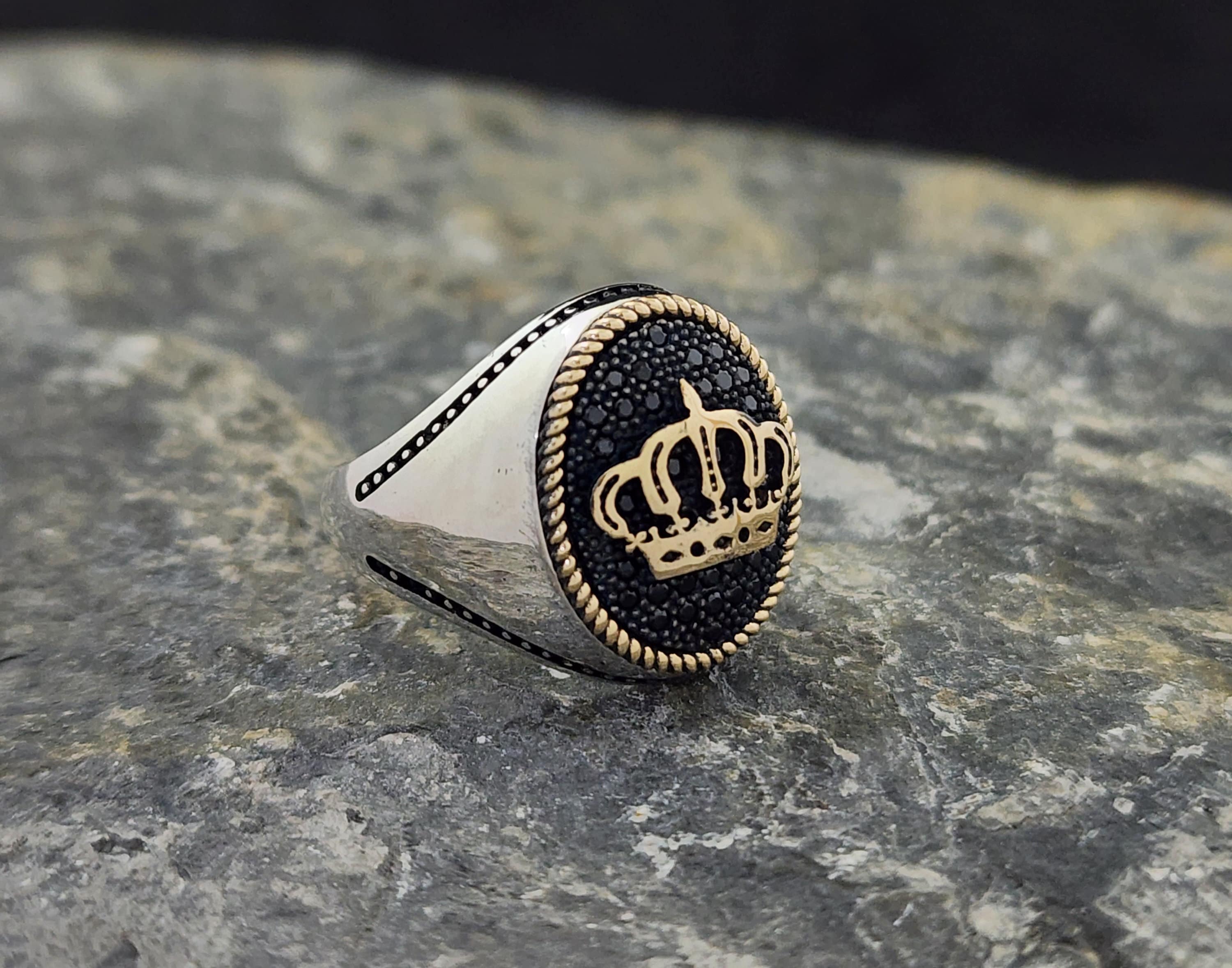 Oxidized Sterling Silver King Ring: Black Zirconium Crown - Etsy