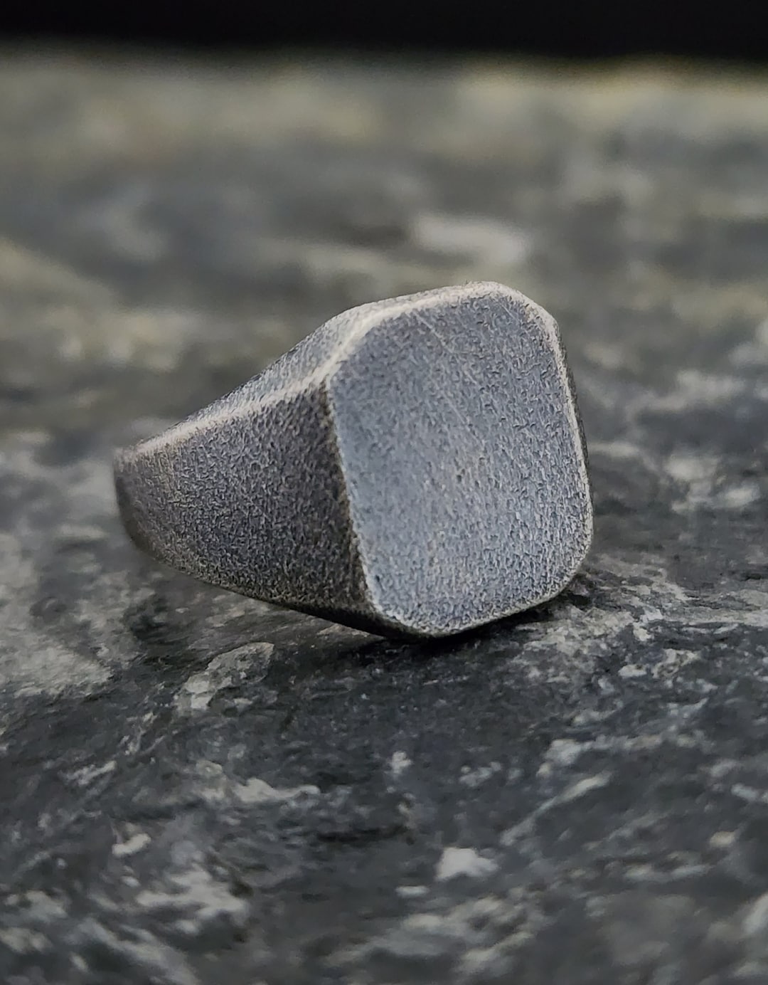 Custom Octagon Sterling Silver Signet Ring: Oxidized Geometric