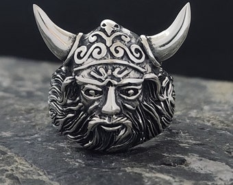 Ancestor of European's Viking Head With Horned Helmet, Ragnar Lothbrok,Commander Of Viking's,Masculinity Ring,Cool Ring,925 Sterling Silver