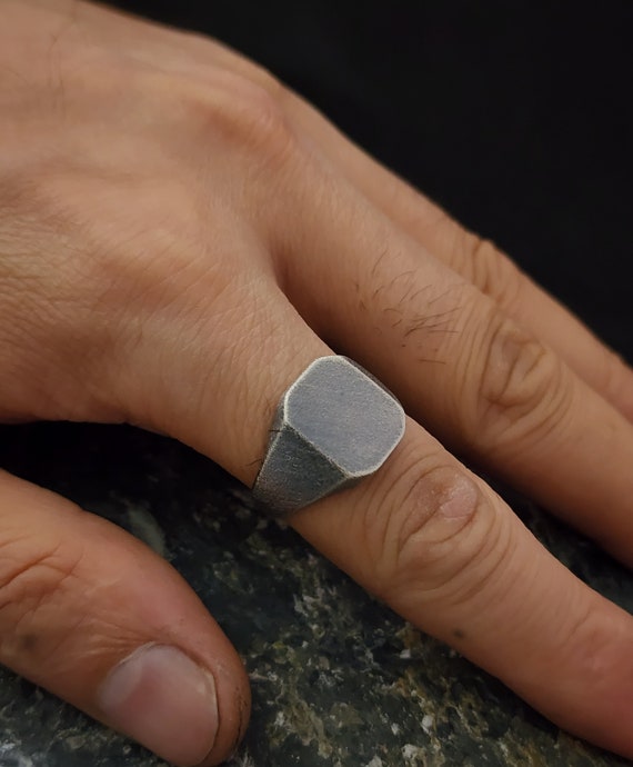 Custom Octagon Sterling Silver Signet Ring: Oxidized Geometric