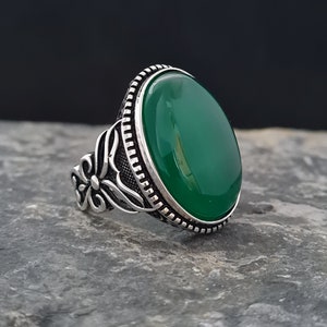Green Agate Stone 925 Sterling Silver Men&#39;s Ring, With Natural Green Agate Stone Ring, Gemstone Men Ring, Handmade Sterling Silver.