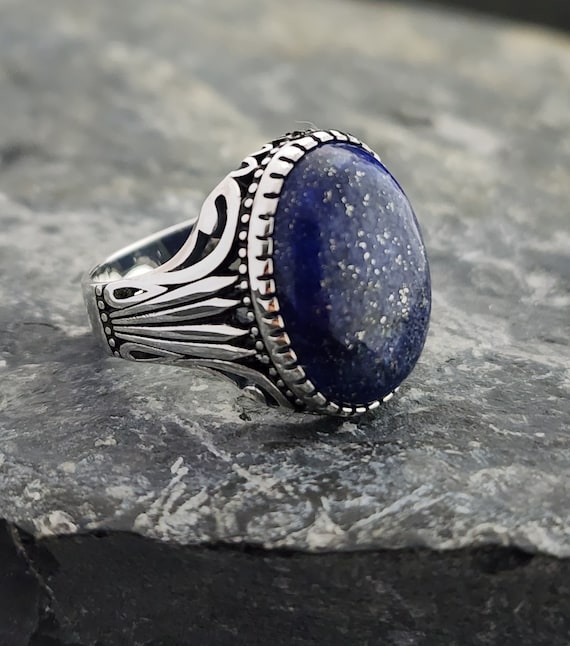 Lapis Lazuli Stone 925 Sterling Silver Men's Ring: Handmade Rose
