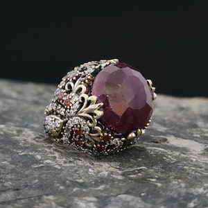 Ruby Stone 925 Sterling Silver Men's Ring, With Artifical Ruby Stone Men Ring, Handmade Sterling Silver, Jewelry Gift For Mens