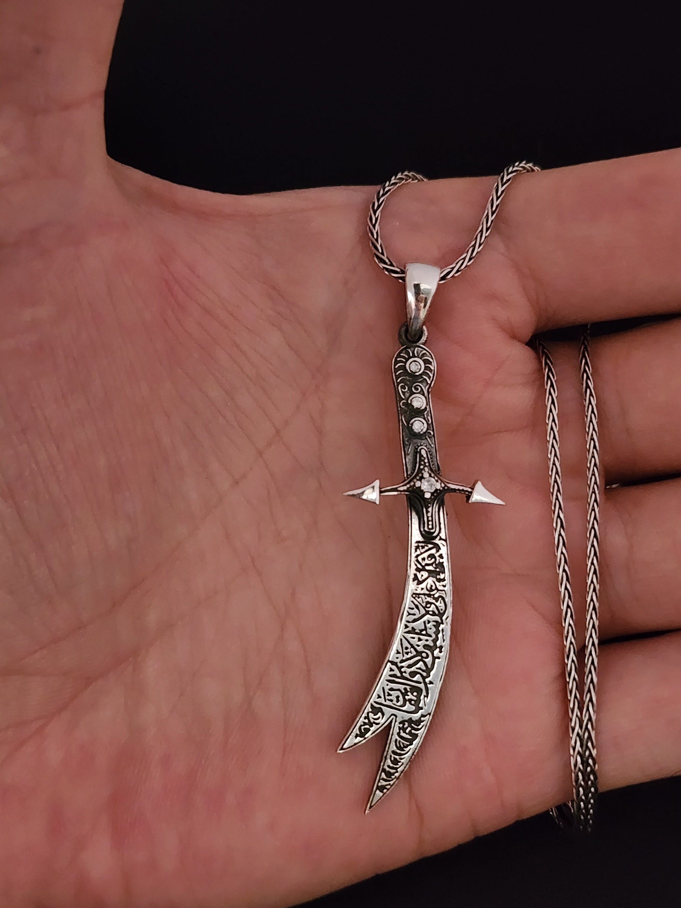 Arabic Text Sword Pendant,hamza's Sword Necklace,solid 925