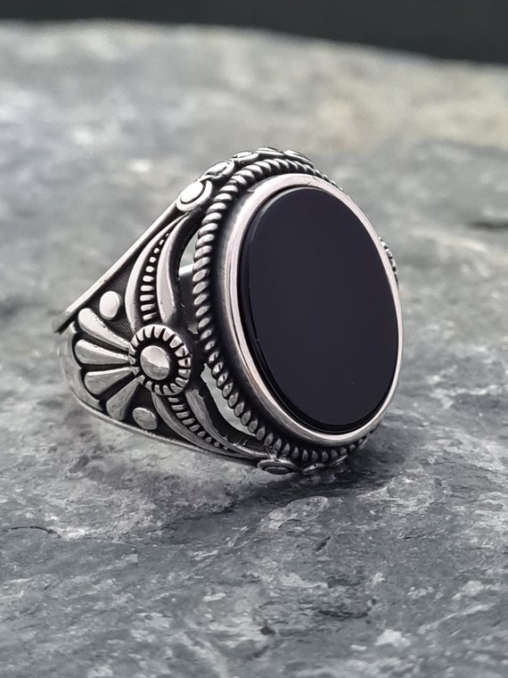 Oxidized Sterling Silver Onyx Signet Ring: Handmade Mens Ring - Etsy