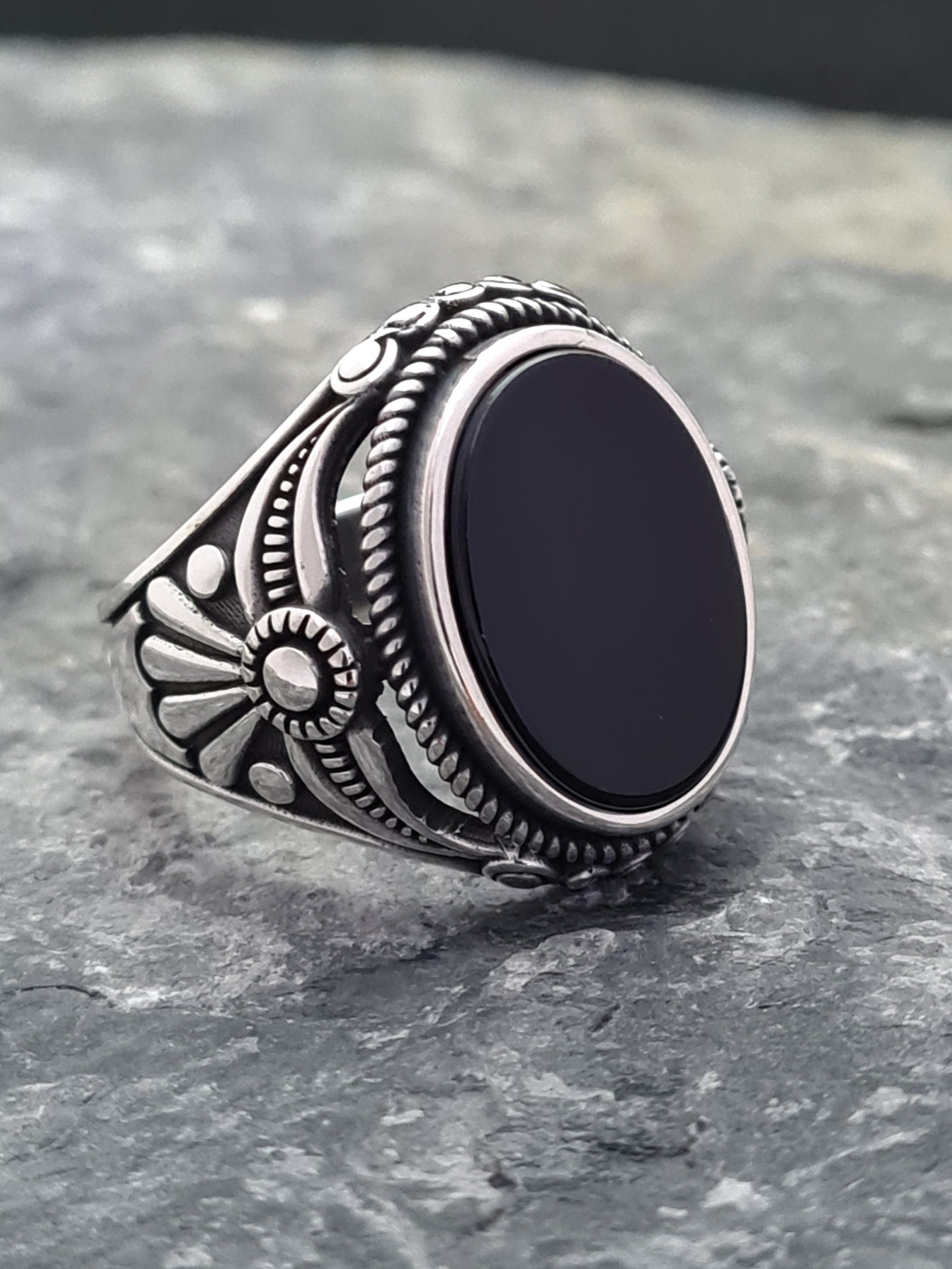 Oxidized Sterling Silver Onyx Signet Ring: Handmade Mens Ring - Etsy