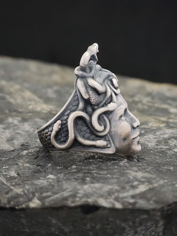 3D Medusa Head Ring: Oxidized 925 Sterling Silver Snake Ring - Etsy