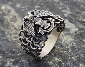 Anello Aquila Garuda Tibetano In Argento 925 Con Occhi Rossi - Gioiello Punk Regolabile Per Uomo E Donna - Stile Buddhista