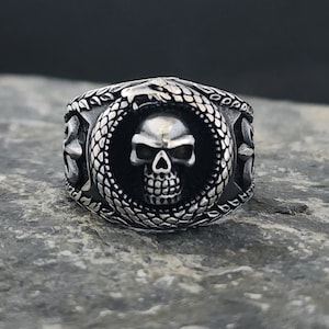 Skull Head Handmade Sterling Silver Ring, Silver Skull Gothic Ring,Skull Punk Ring,Harry Poter Ring,Arrival of Slyther Ring,Snake Skull Ring