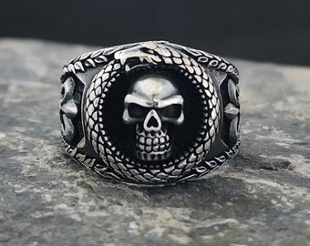 Skull Head Handmade Sterling Silver Ring, Silver Skull Gothic Ring,Skull Punk Ring,Harry Poter Ring,Arrival of Slyther Ring,Snake Skull Ring