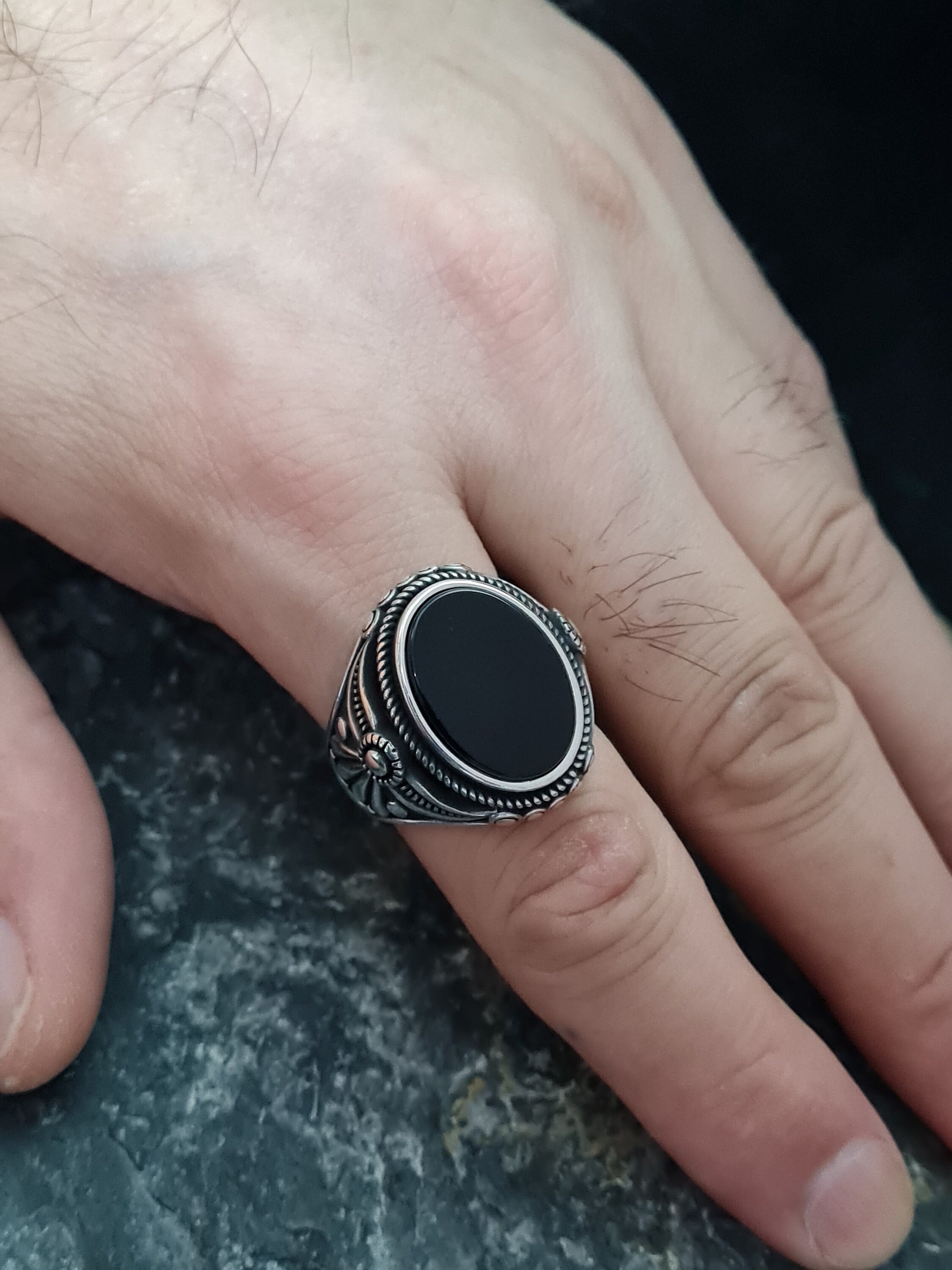Oxidized Sterling Silver Onyx Signet Ring: Handmade Mens Ring - Etsy