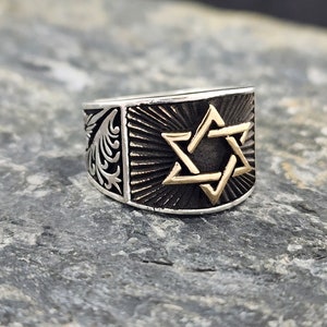Star of David Embossed Ring, Sterling Silver Star of David Ring, Hebrew Star Ring, David Star Ring, Jewish David Ring