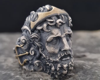 Handmade Sterling Silver Poseidon Ring: Ancient Greek God Jewelry
