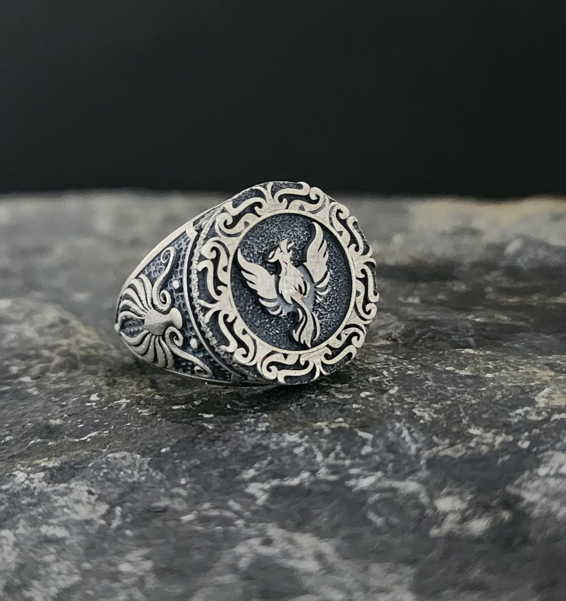 Oxidized Sterling Silver Phoenix Ring: Mythical Bird Talisman - Etsy