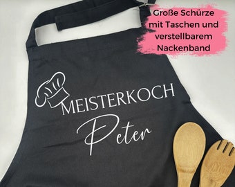 Große Kochschürze - verstellbar - Grillschürze mit Name - Personalisierte Schürze – Küche – Grill – Geschenk - Geburtstag - Mann - Frau